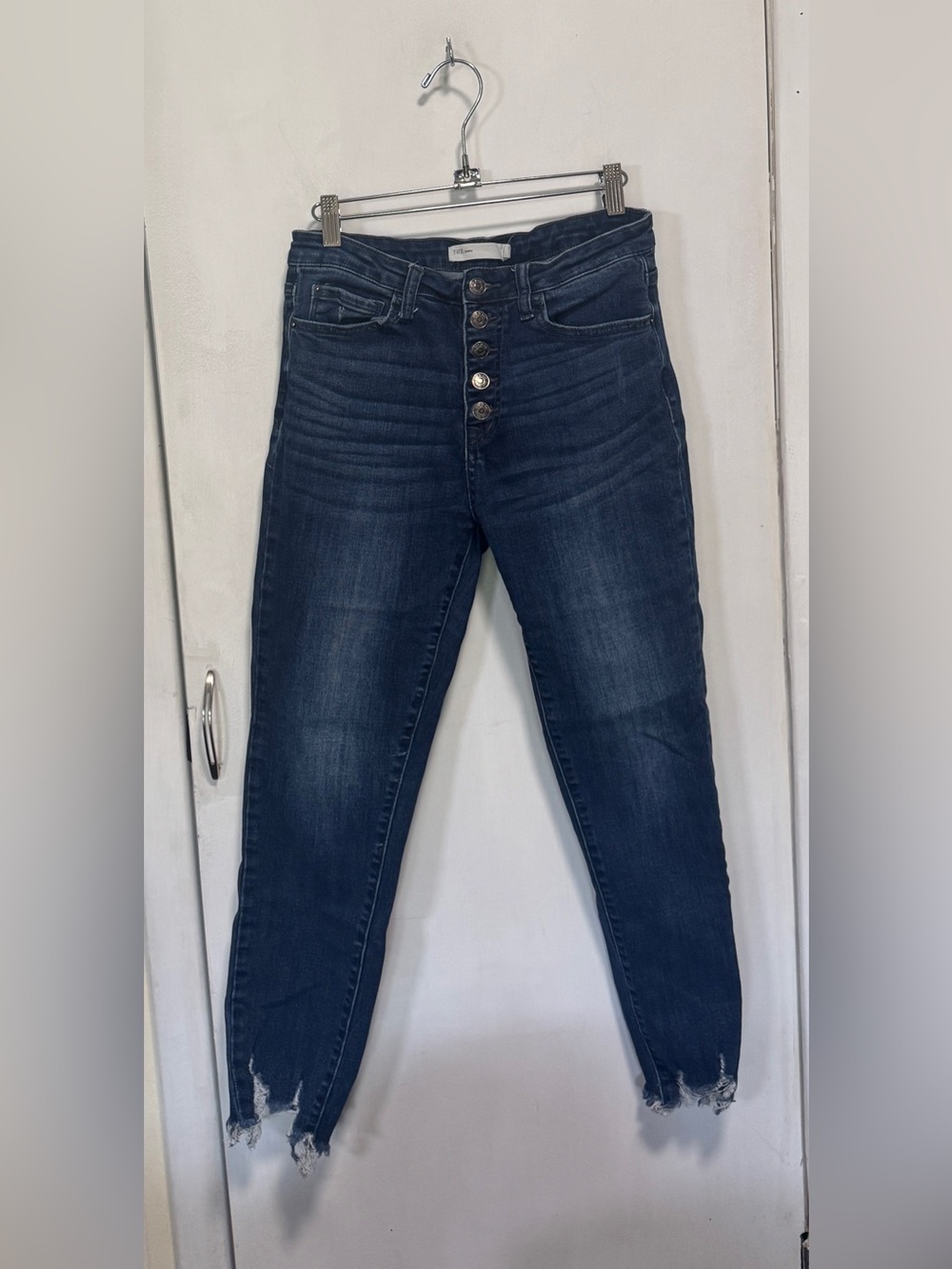Women’s High-Rise Button-Fly Dark Blue Skinny Jeans